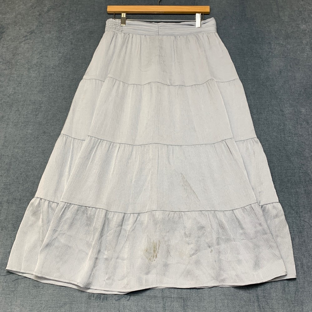 Ba&sh Windy A-Line Midi Skirt Womens 40 Sky Blue Stretch Smocked Back Outdoor